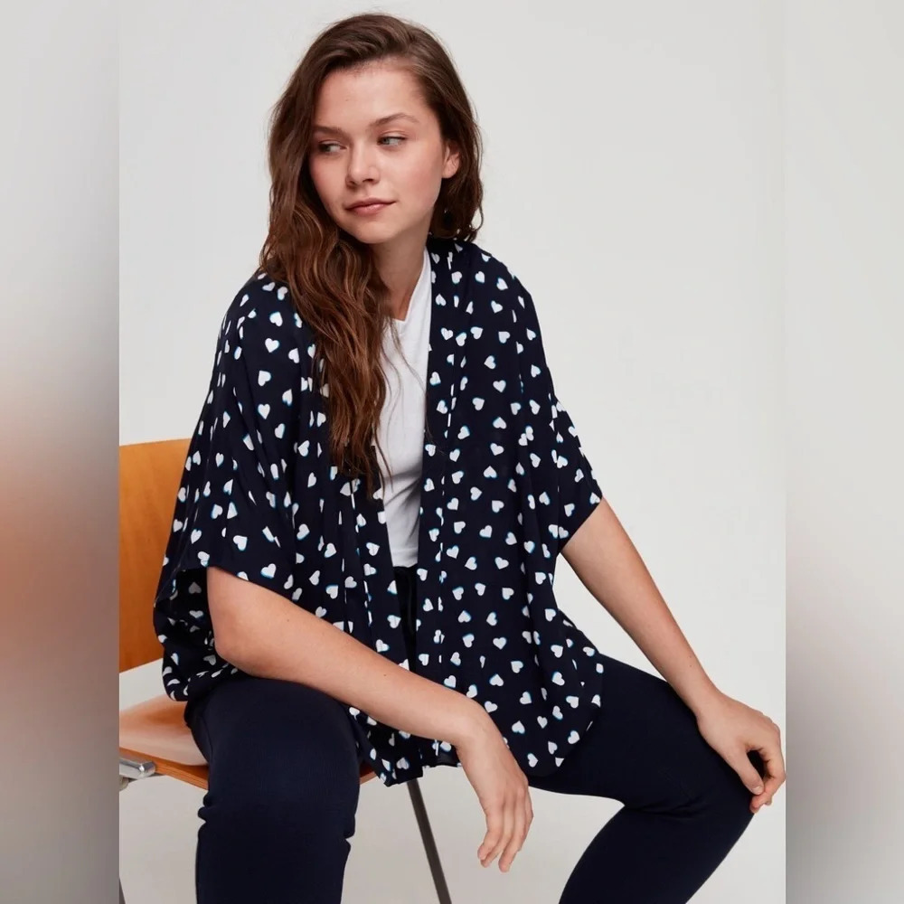 Sunday Best Navy Heart-Print Kimono Cardigan